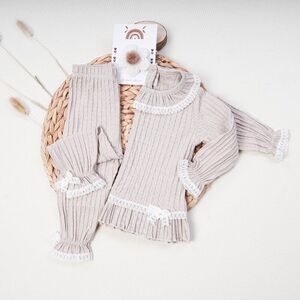 Ribbed Cotton Baby Girls Set Bows